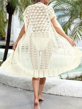 Open Front Short Sleeve Openwork Cover-Up Swimwear Cover-Ups