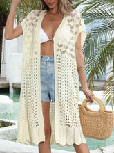 Open Front Short Sleeve Openwork Cover-Up Swimwear Cover-Ups