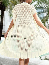 Cream-colored open-knit short sleeve openwork crochet cover-up