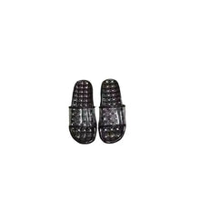Black and clear textured open toe flats slippers with slide design