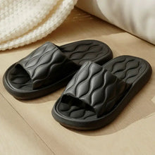 Black open toe flats slippers with quilted wavy straps