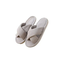 Light gray open toe flats slippers with criss-cross textured straps