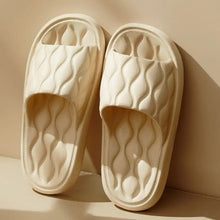Cream open-toe slide sandals with wavy footbed, open toe flats slippers