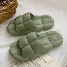 Sage green quilted open toe flats slippers