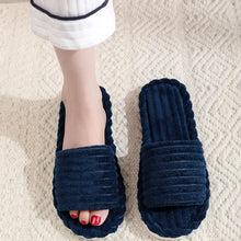 Dark blue ribbed open toe flats slippers pair