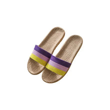 Beige open toe flats slippers with colorful striped straps