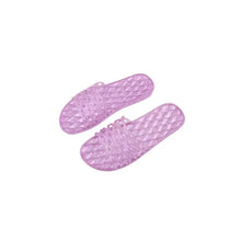 Sparkly purple jelly open toe flats slippers with diamond pattern