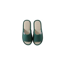 Dark green open toe flats slippers with beige textured insoles