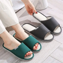Green and gray open toe flats slippers with textured insoles