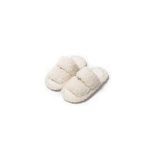 Off-white fluffy open toe flats slippers with open-toed design