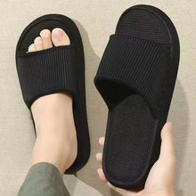 Black open toe flats slippers with thick sole and textured footbed