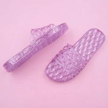 Glittery purple jelly open toe flats slippers with slide design