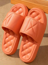 Orange open toe flats slippers with cushioned quilted straps