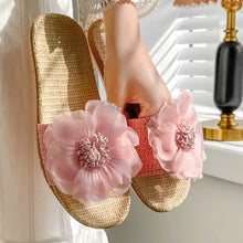 Women’s open toe flats slippers with pink floral strap