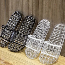 Transparent patterned open toe flats slippers in black and clear jelly pairs