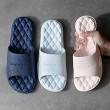 Three open toe flats slippers in blue, light blue, pink