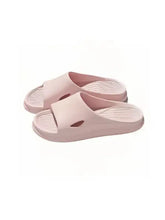 Light pink open toe platform slippers with thick sole and wide strap