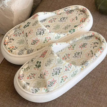 Floral print memory foam open toe platform slippers with thick white soles