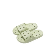 Light green perforated rubber open toe platform slippers