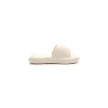 Cream-colored open toe platform slippers with untextured slip-on slide