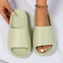Light green open toe platform slippers with slide design