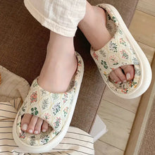 Floral print memory foam open toe platform slippers