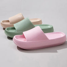 Three pastel open toe platform slippers with cushioned soles
