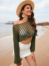 Openwork Boat Neck Long Sleeve Cover-Up Swimwear Cover-Ups
