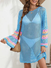 Openwork Contrast Long Sleeve Cover-Up Swimwear Cover-Ups