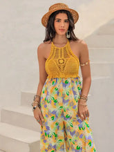 Gelber Neckholder-Jumpsuit mit floralen Hosen, Maschinenwäsche kalt
