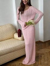 Soft pink long-sleeved herringbone knit dress from Openwork set