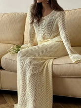 Cream-colored herringbone knit dress from Openwork Long Sleeve Knit Top and Skirt Set