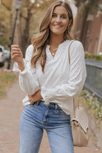 Openwork Notched Flounce Sleeve Blouse Woman Blouses