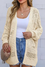 Openwork Open Front Long Sleeve Cardigan Beige Woman Outerwear