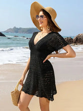 Openwork Plunge Short Sleeve Cover-Up Dress Swimwear Cover-Ups
