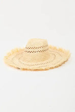 Light openwork raw hem straw sun hat with frayed brim