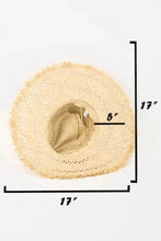 Beige openwork raw hem straw sun hat with frayed wide brim and lace trim