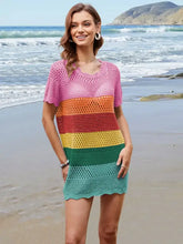 Openwork Round Neck Short Sleeve Cover-UP Swimwear Cover-Ups