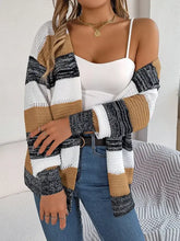 Openwork Striped Open Front Cardigan Woman Outerwear