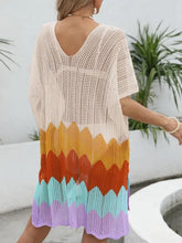 Openwork V-Neck Half Sleeve Cover-Up Swimwear Cover-Ups