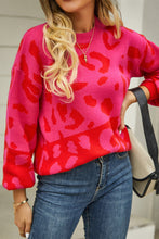 Orange and Purple Leopard Print Sweater with Round Neck and Regular Sleeve Length