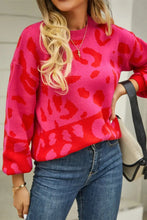 Orange and Purple Leopard Print Sweater with Round Neck and Regular Sleeve Length Sweater Pullovers