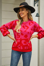 Orange and Purple Leopard Print Sweater with Round Neck and Regular Sleeve Length