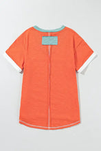 Orange and teal v-neck short sleeve t-shirt for women in basic style