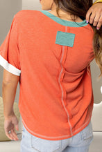 Orange and Teal V-Neck Short Sleeve T-Shirt for Women