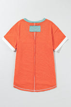 Orange and Teal V-Neck Short Sleeve T-Shirt for Women