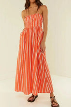 Orange and white striped square neck cami dress maxi length