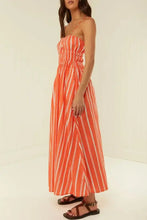 Orange and white striped square neck cami dress maxi length