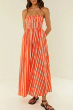 Orange and white striped square neck cami dress maxi length