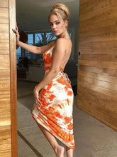 Orange and White Tie Dye Asymmetrical Backless Maxi Dress Maxi Dresses